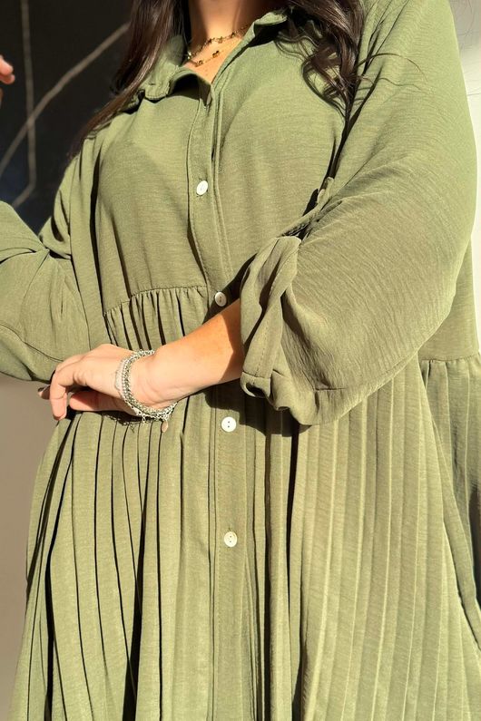 Pleat Smock Blouse Khaki /2=